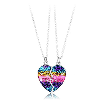 Cute 2 Pcs BFF Necklace Heart Pendant Best Friend Necklace Fashion Couple Chain Necklace Children Friendship Jewelry