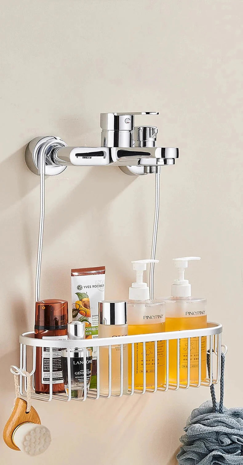 Aluminium Bathroom Shelf Without Drilling Shower Shelf Shelves Shampoo Holder Basket Storage Organizer Bathroom Accessories