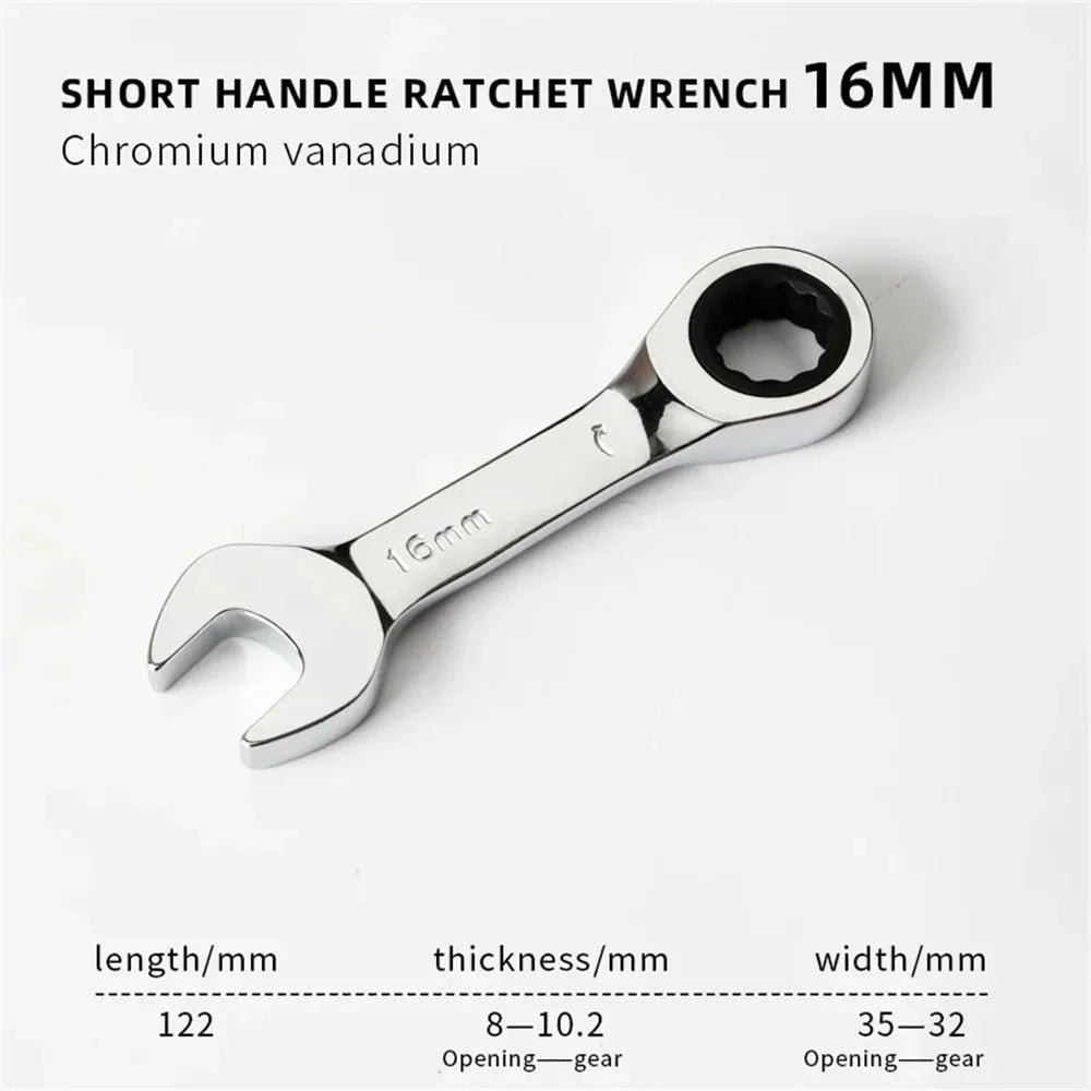 6-19mm Short Handle Quick Ratchet Wrench 72 Teeth Multi Functional Portable Short Dual-use Plum Blossom Small Wrench Hand Tools