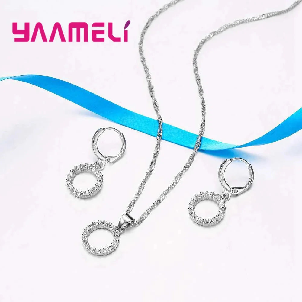 925 Sterling Silver Jewelry Set Necklace And Earrings For Women Party Wedding Engagement Accessories