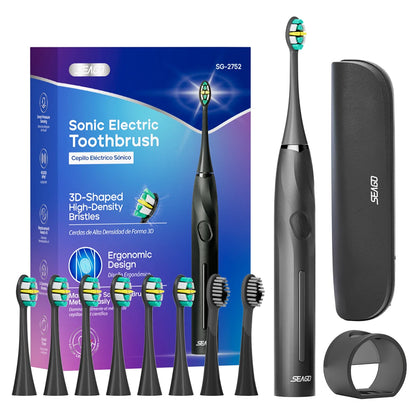 SEAGO Electric Toothbrush with 8 Soft Bristle Heads for Adults Pressure Sensor 5 Modes with 2 Minutes Smart Timer SG-2752