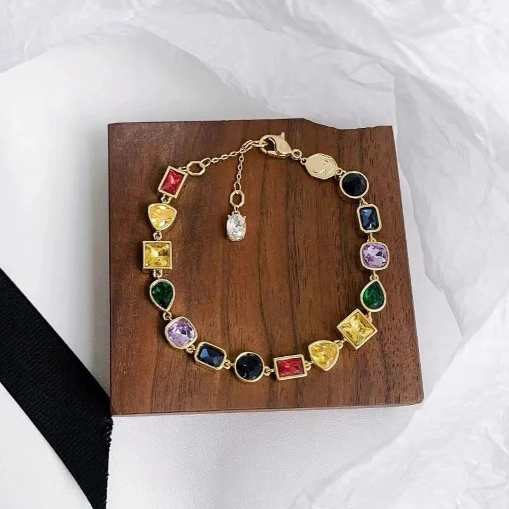 Luxury Fashion Women's Jewelry Colored Gems Set Sterling Silver Necklace Bracelet Plated With 18K Rose Gold Banquet Party