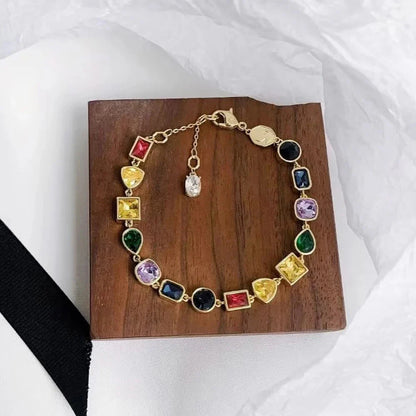 Luxury Fashion Women's Jewelry Colored Gems Set Sterling Silver Necklace Bracelet Plated With 18K Rose Gold Banquet Party