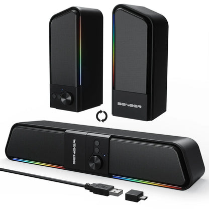 SENZER Computer Speakers-Gaming Speaker with Stereo Sound,PC Sound Bar for Laptop Desktop Monitor (Bluetooth & 3.5mm Aux)