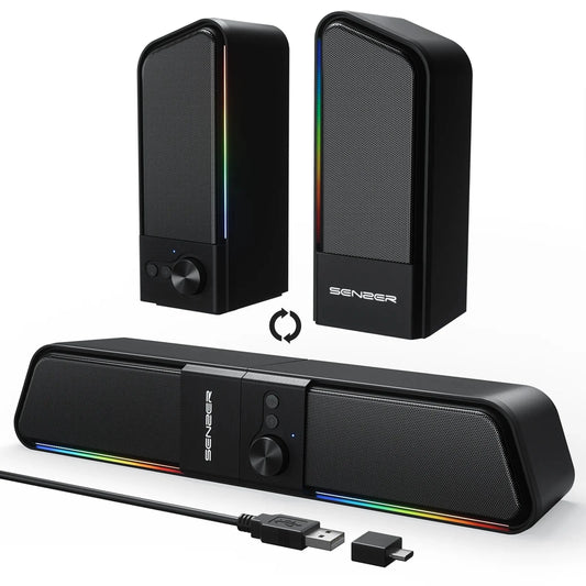 SENZER Computer Speakers-Gaming Speaker with Stereo Sound,PC Sound Bar for Laptop Desktop Monitor (Bluetooth & 3.5mm Aux)