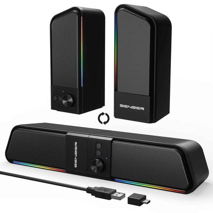 SENZER Computer Speakers-Gaming Speaker with Stereo Sound,PC Sound Bar for Laptop Desktop Monitor (Bluetooth & 3.5mm Aux)