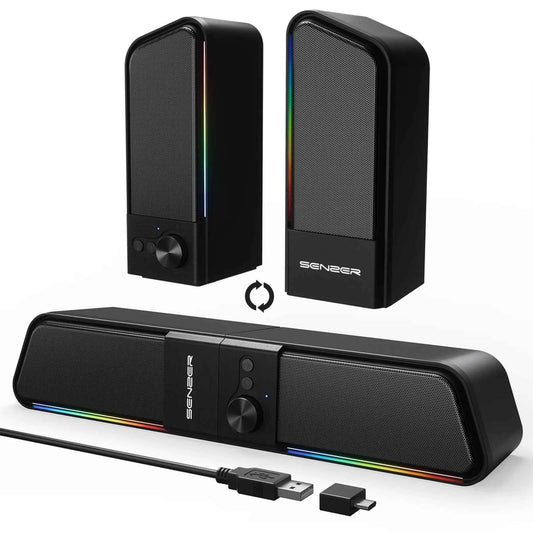 SENZER Computer Speakers-Gaming Speaker with Stereo Sound,PC Sound Bar for Laptop Desktop Monitor (Bluetooth & 3.5mm Aux)