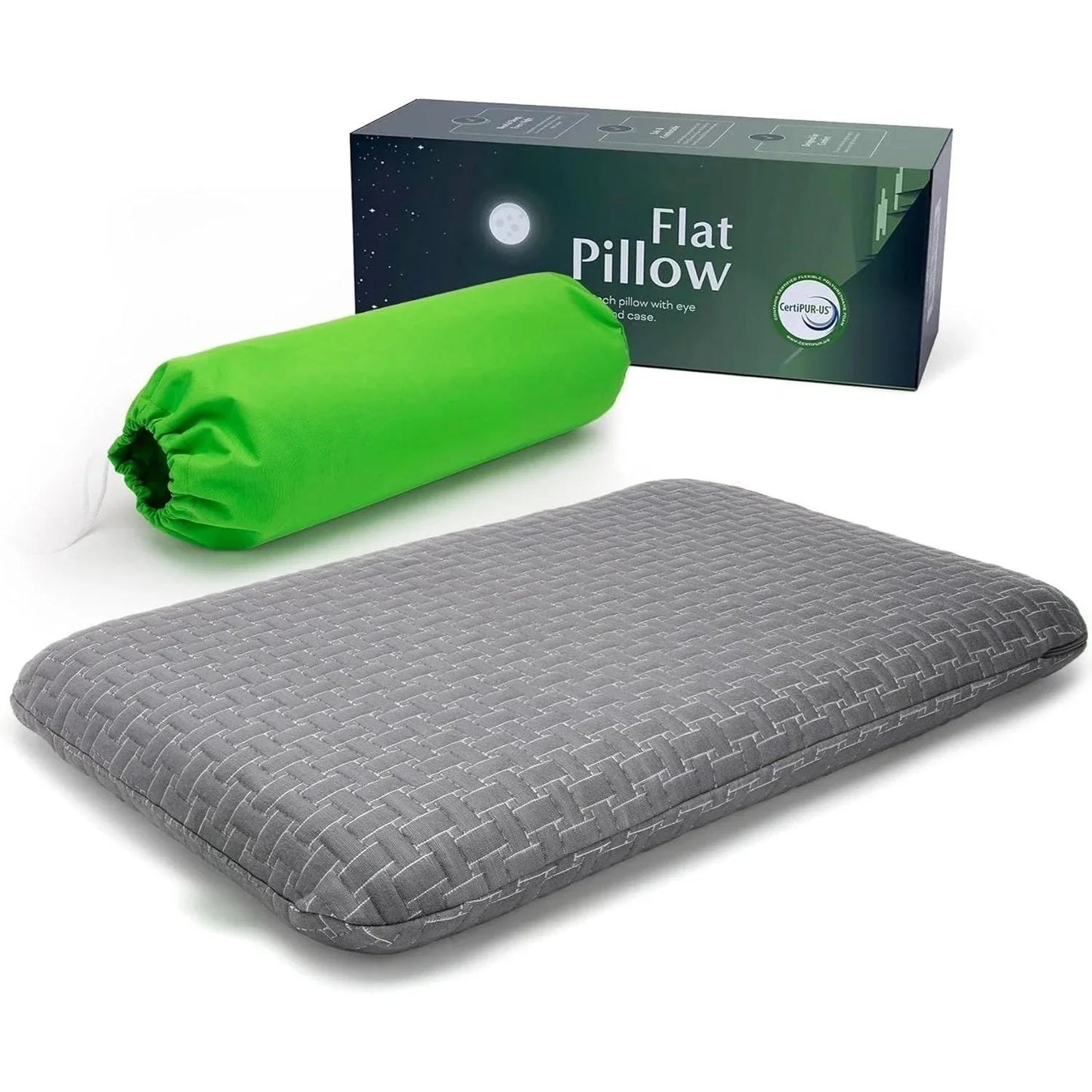 Thin Gel Memory Foam Ultra Thin Pillow | Low Profile Thin Flat 2.6 Inch Flat Pillows | Stomach or Back Sleeper Pillows |