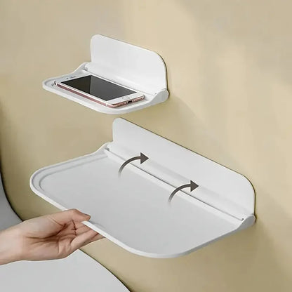 1pc Foldable Wall-mounted Shelf, For Bathroom, Toilet, Kitchen, Bedside, No Drilling Phone Storage, Wifi Router Storage