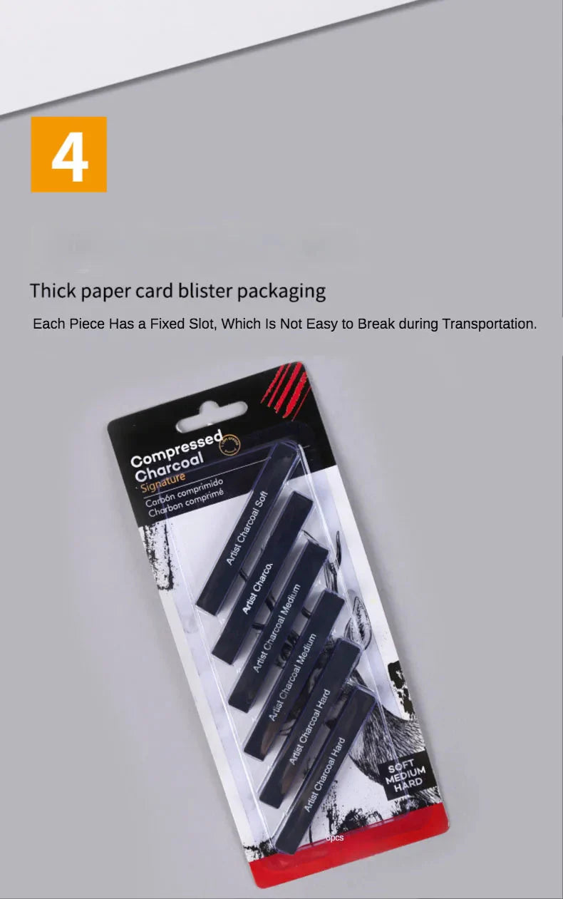 6pcs Set Square Sketch Carbon Stick Compressed Carbon Bar Drawing Carbon Pen Artist Drawing Carbon Bar Carbon Bar Art Supplies