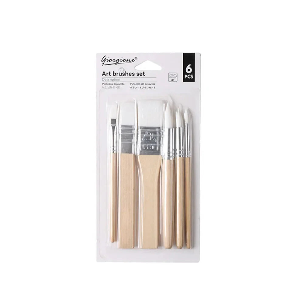 Art Paint 3/6pcs Painting Brush Set Professional Different Shape Watercolor Gouache Oil Brush Set Flat Tip Head Wooden Handle