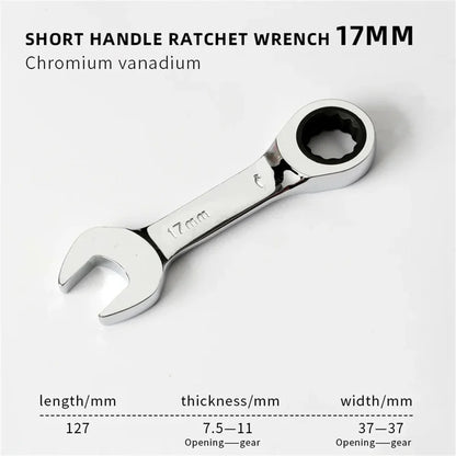 6-19mm Short Handle Quick Ratchet Wrench 72 Teeth Multi Functional Portable Short Dual-use Plum Blossom Small Wrench Hand Tools