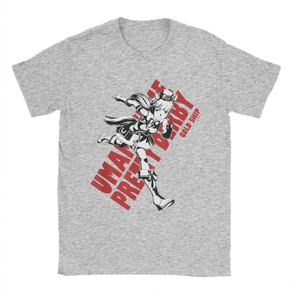 Men T-Shirts Umamusume Pretty Derby Gold Ship Funny Pure Cotton Tees Short Sleeve  T Shirts Crewneck Tops Party