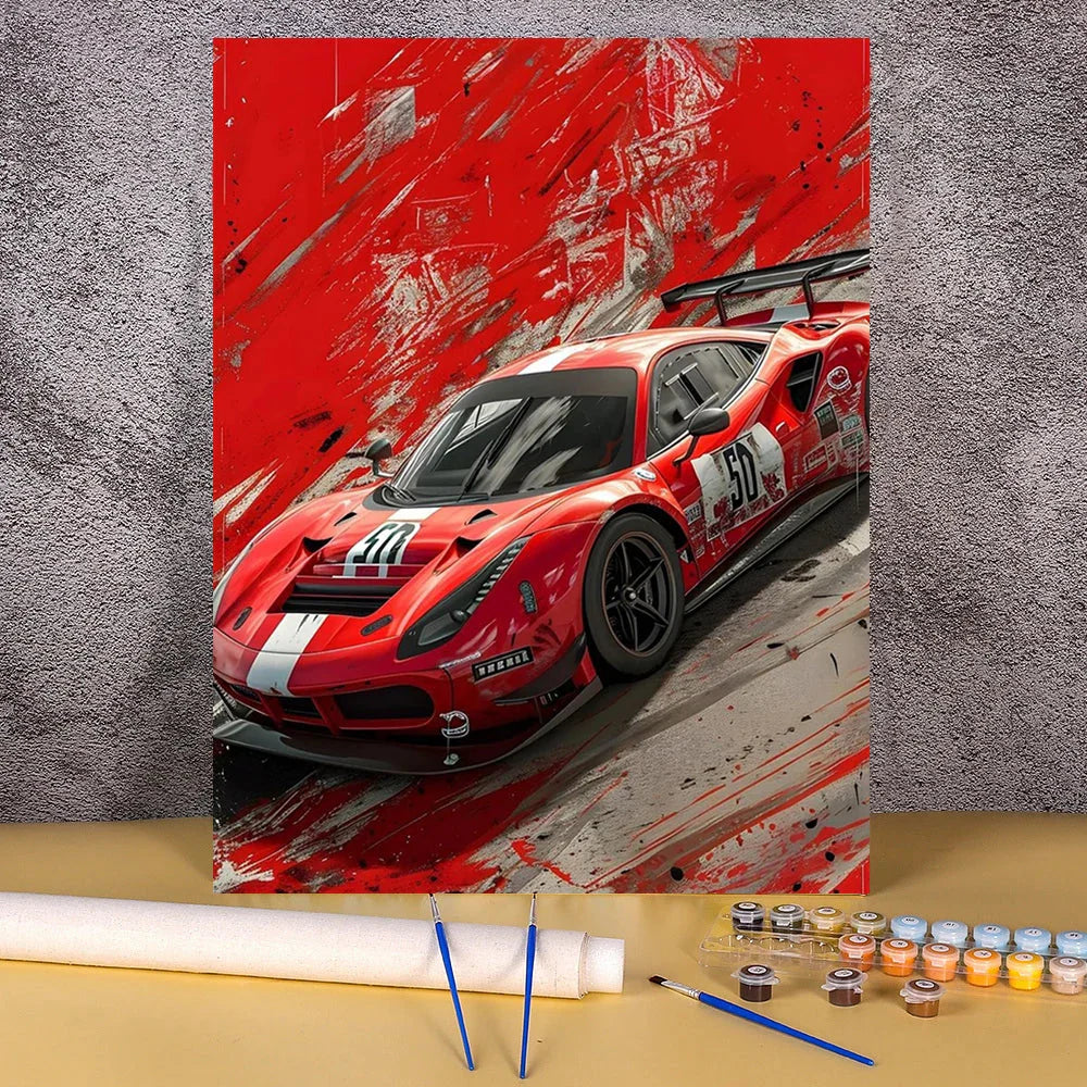 Acrylic Paint By Numbers Red Sports Car  Painting By Numbers On Canvas Coloring By Number For Adults Paint Digital Art