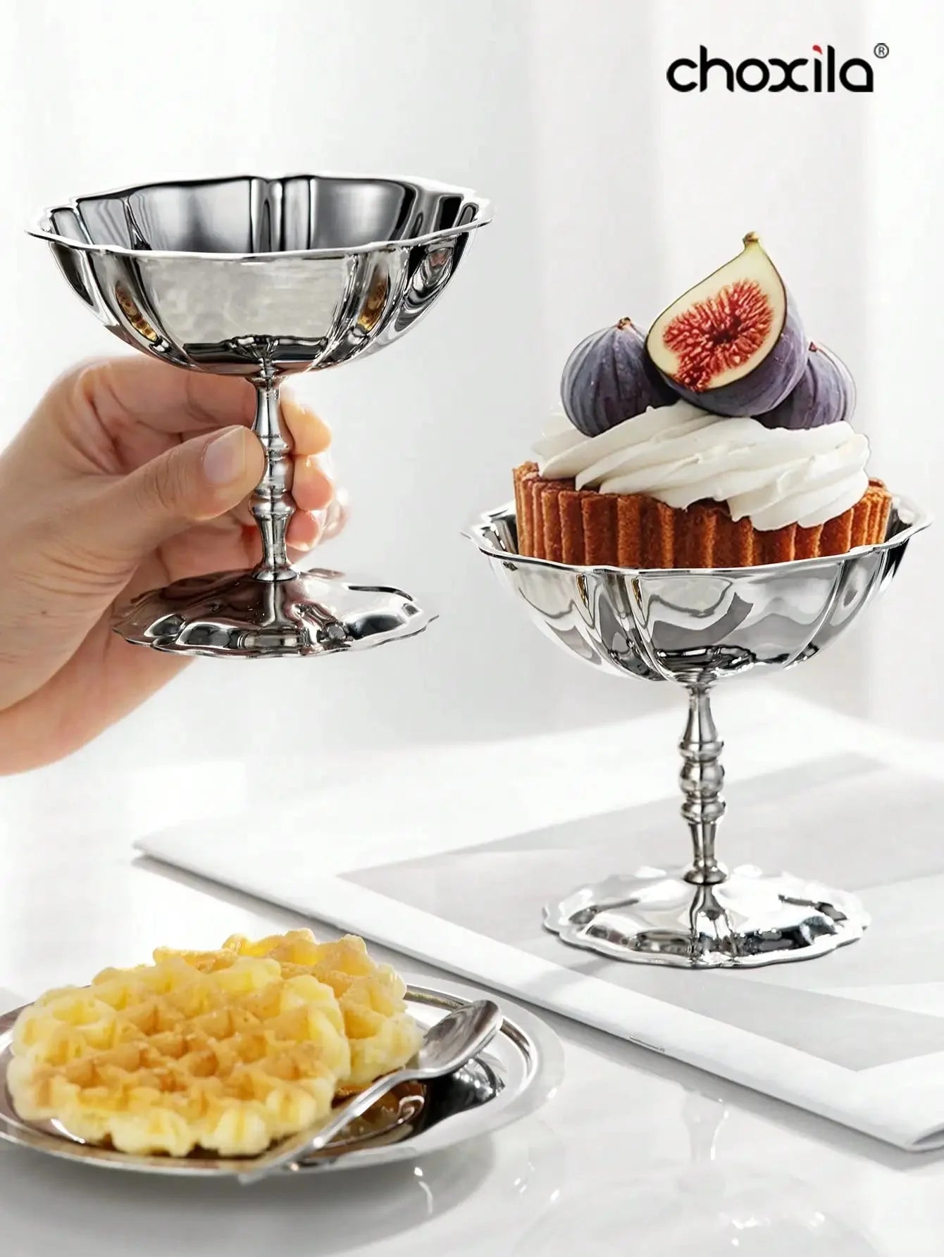 1pc Dessert Plate, Vegetable Bowl, Stainless Steel Ice Cream Cup, Tall Cup, Afternoon Tea Pudding Dessert Cup Cute Plates