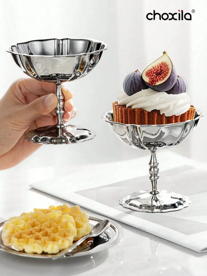 1pc Dessert Plate, Vegetable Bowl, Stainless Steel Ice Cream Cup, Tall Cup, Afternoon Tea Pudding Dessert Cup Cute Plates