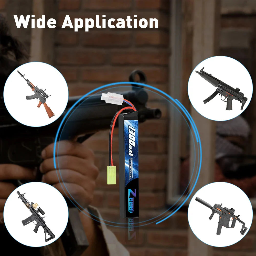 Zeee Airsoft Battery 3S 11.1V 25C 1300mAh Stick Battery with Mini Tamiya Plug for Airsoft Guns Rifle AK47 Lipo Battery Parts