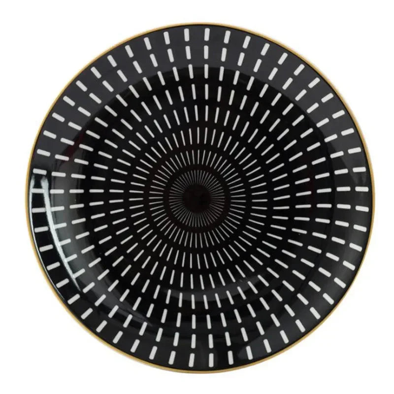 Geometric Design Gold Plating Meal Plate Porcelain Kitchen Dinner Plates Ceramics Food Tray Salad Dish 6/8/10 Inch 1Pcs