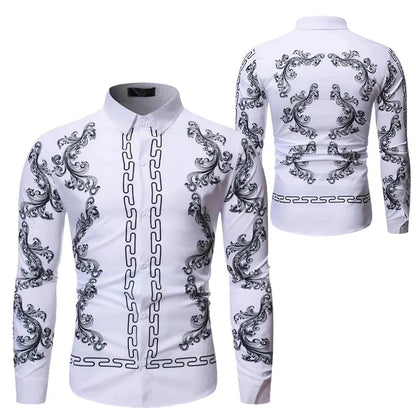 Baroque Floral Royal Shirts Men Luxury Print Designer Tops Paisley Pattern Flowers Fashion Western Long Sleeve Shirt Camisas