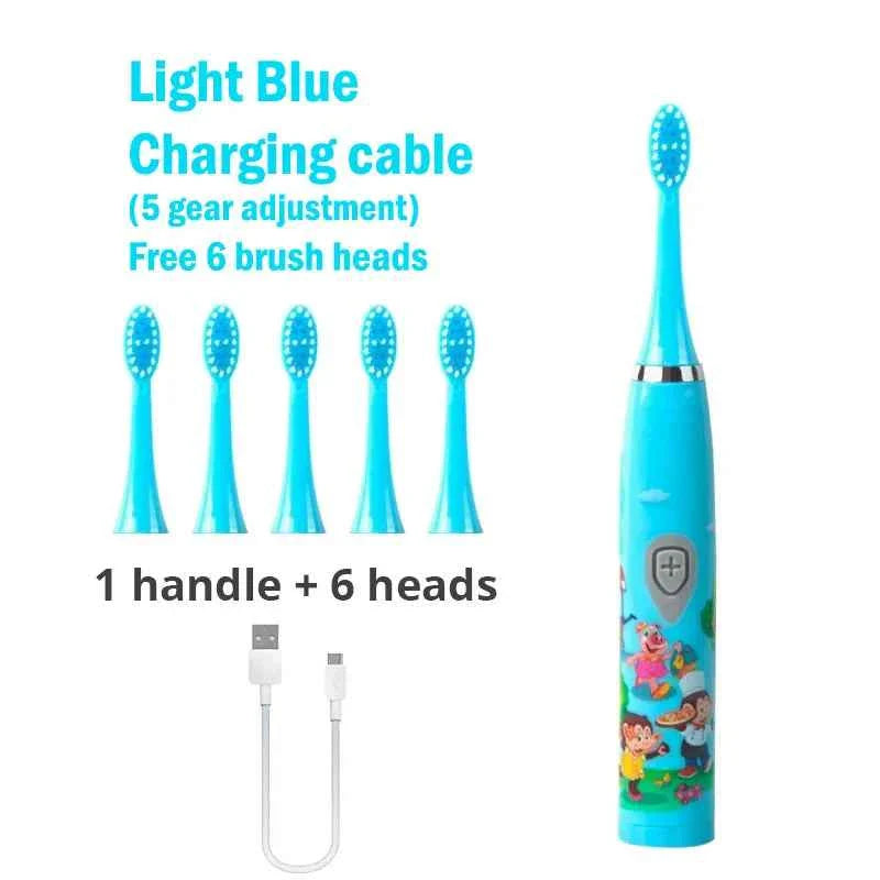 Children Electric Toothbrush USB Rechargeable Colorful Cartoon Brush Ultrasonic Smart Timer Soft Hair Tooth Brush Oral Cleaning