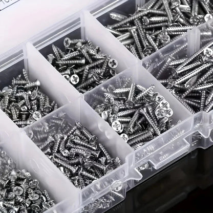 Box of 560 Self-Tapping Wood Screw Set - Includes 8 Different Sizes of M2 Phillips Flat Metal Screw Classification Kit