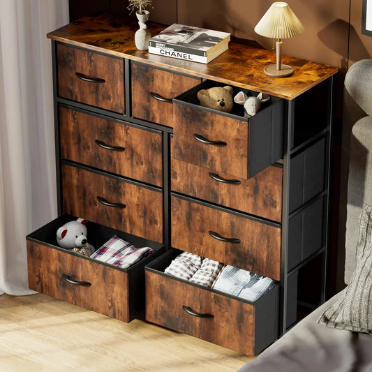 Dresser for Bedroom Storage Drawers, Fabric Storage Tower with 2/4/5/6/7/8/9/10 Drawers Sturdy Metal Frame