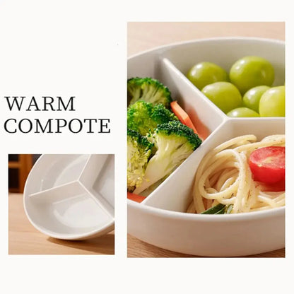 3 Compartments Grid-shaped Dinner Plate White Ceramic Divided Food Tray Durable Large Capacity Steamed Plate Breakfast Dish