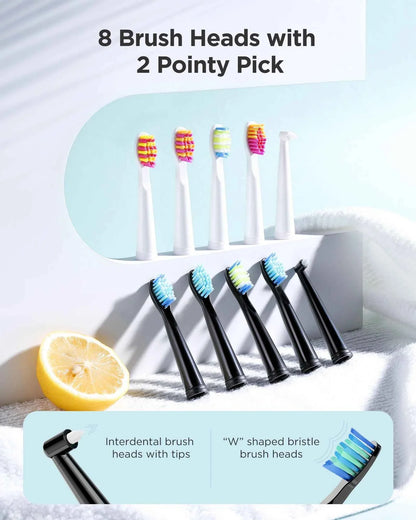 Fairywill FW-D7 Sonic Electric Toothbrush Set - 5 Modes Rechargeable Adult Toothbrush with Travel Case & 8 Heads