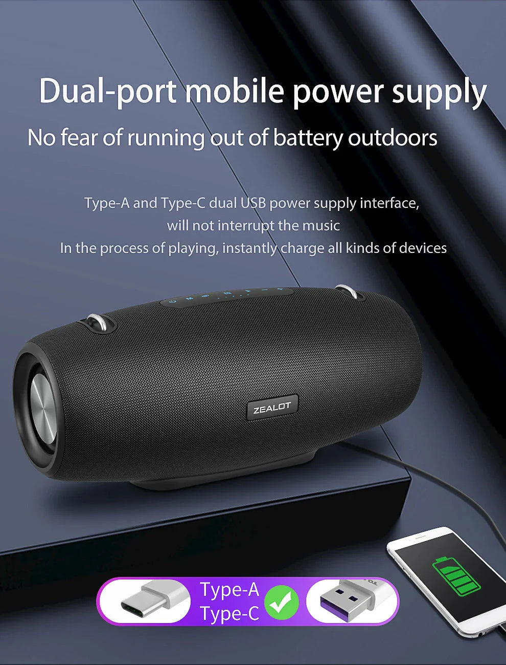 Zealot S67 Wireless Speaker WithShoulder Strap,Outdoor,Waterproof,Portable Speaker with Loud Stero and Booming Bass,40H Playtime