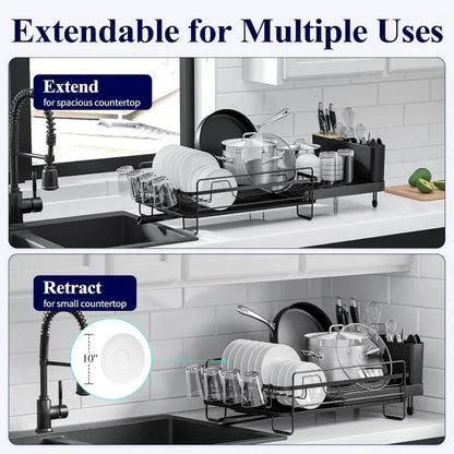 Dish Rack, Multifunctional Dish Rack for Kitchen Counter, Anti-Rust Drying Dish Rack