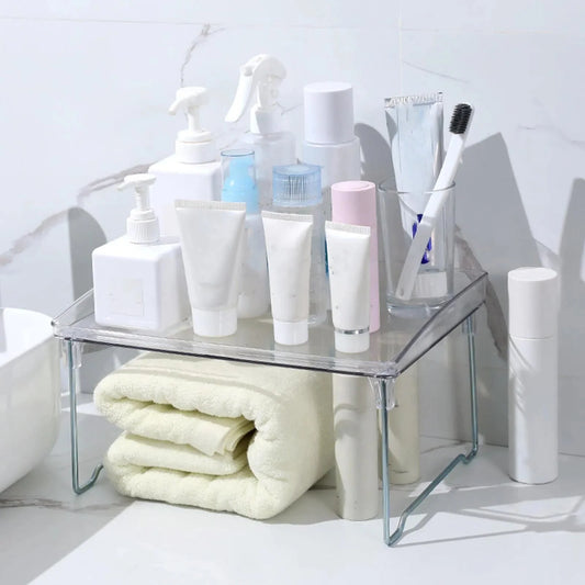 Foldable Desktop Storage Shelf Easy To Assemble  Multifunction Large Space Stackable Space Saving Stylish for Bathroom