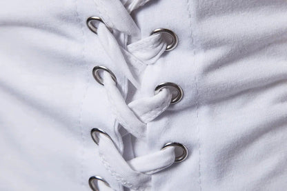 New2026 Men's Summer Short Sleeve T-shirts Trend Irregular Design Lace Up Solid Slim Tees Fashion Gothic Style Casual Shirts Men