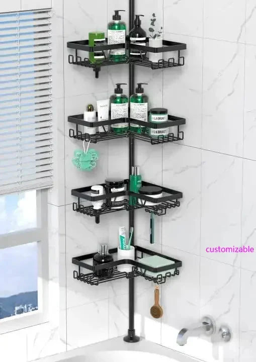 Corner Shower Caddy Tension Pole - 4 Tier Stainless Steel Rustproof Shower Corner Caddy for Bathroom Shower Organizer