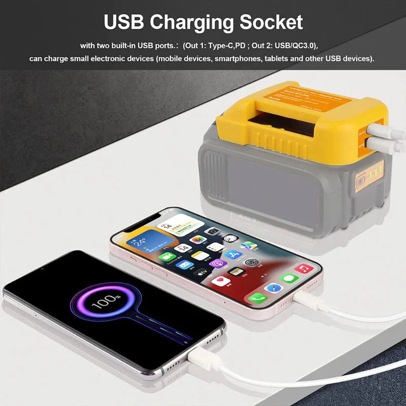 Li-ion Battery Parts Adapter For DEWALT 20V DCB200 For Makita 18V BL1830 Lithium Batteries Case Type C USB Power Bank Charger