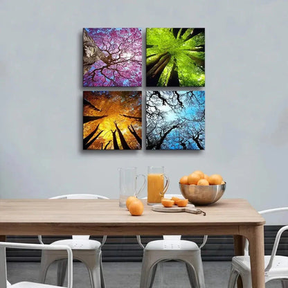 4 Panels Canvas Wall Art Spring Summer Autumn Winter Four Seasons Landscape Tree Painting Prints Modern Giclee Artwork Stretche