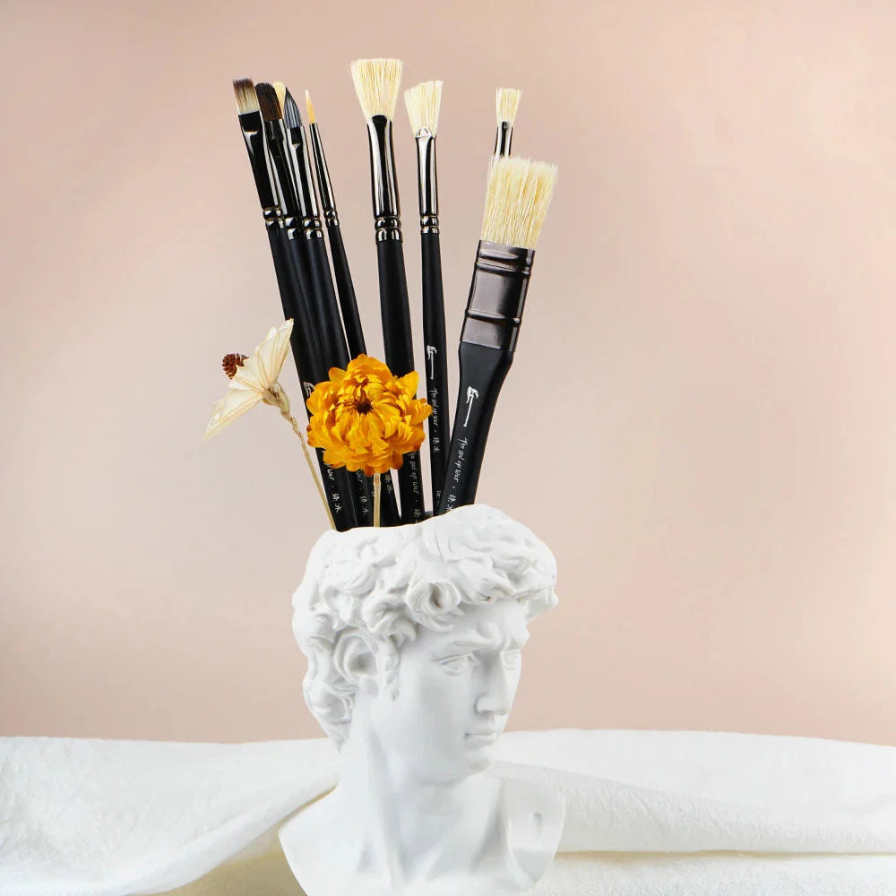 10 Pcs Paint Brushes Set Bristle Hair Professional Drawing Long Rod Painting Brush Oil Acrylic Watercolor Art Supplies