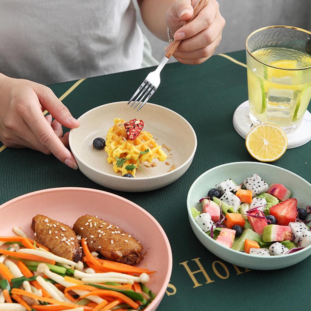 Wheat Fiber Plate Microwave Plastic Plates Dinner Plate BPA Free Food Grade Round Shape Food Dish Fruit Salad Dish Kitchen Plate