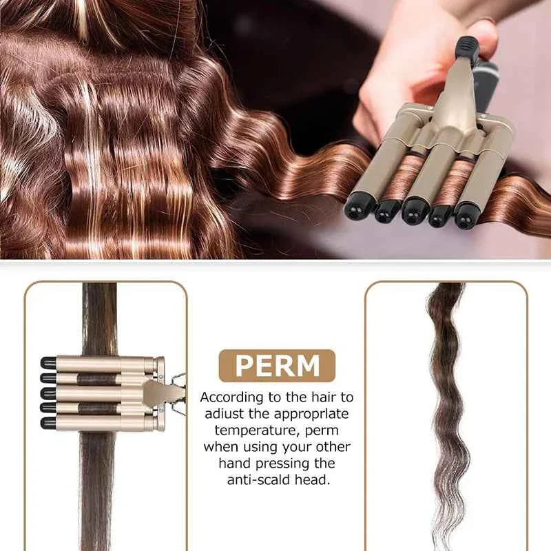5 Barrel Hair Curler For Long Hair Professional Salon Dual Voltage Hair Curler Wavy Tourmaline Wave Maker 5 Barrels Curling Iron