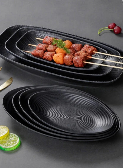 Pretty Black Melamine Plates Steak Barbecue Trays for Meal Vegetables Fruit Western Dinner Dishes Beautiful Tableware Decoration