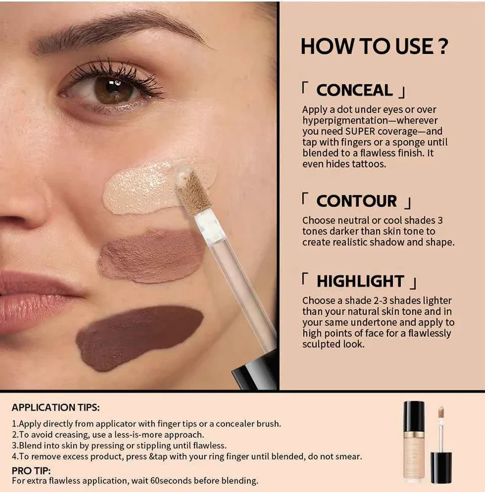 Lakerain Multi-purpose Concealer For Face Covers Freckles Even Skin Tone Moisturizing Long-lasting Sculpting Liquid Concealer