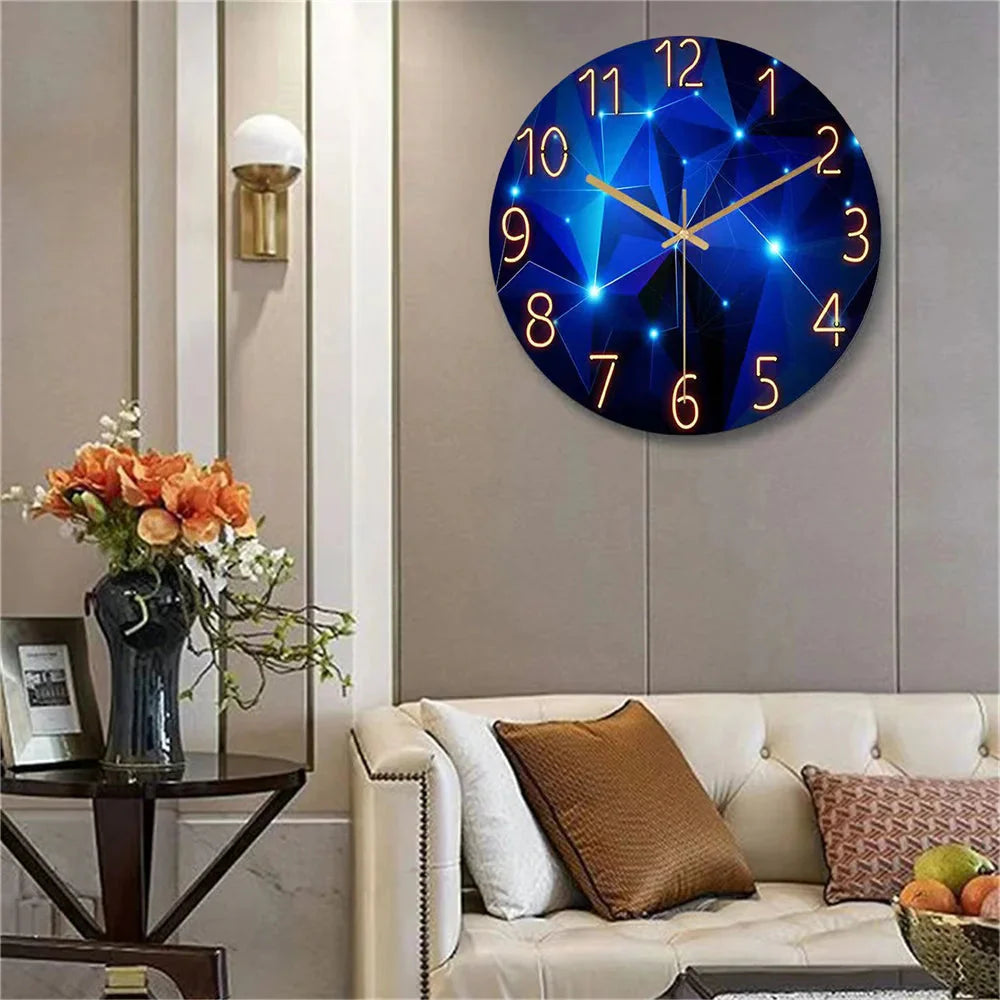 Geometric Elements Dark Blue Tempered Glass Wall Clock 12"