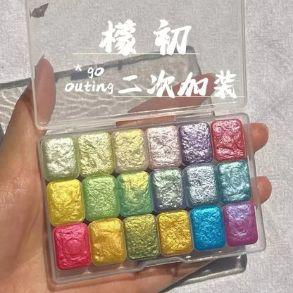 Master Grade 16 Colors Pearlescent Solid Watercolor Paint Mineral Nail Art Flower Painting Dyeing Tool Thangka ES