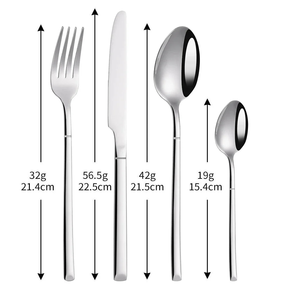 Elegant Thin Silver Cutlery Set - Mirror Polished Stainless Steel Tableware