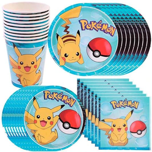 Pokemon Birthday Party Decorations Paper Tableware Plates Napkins Cups Pikachu Birthday Tablecloth Party Supplies Children Gifts