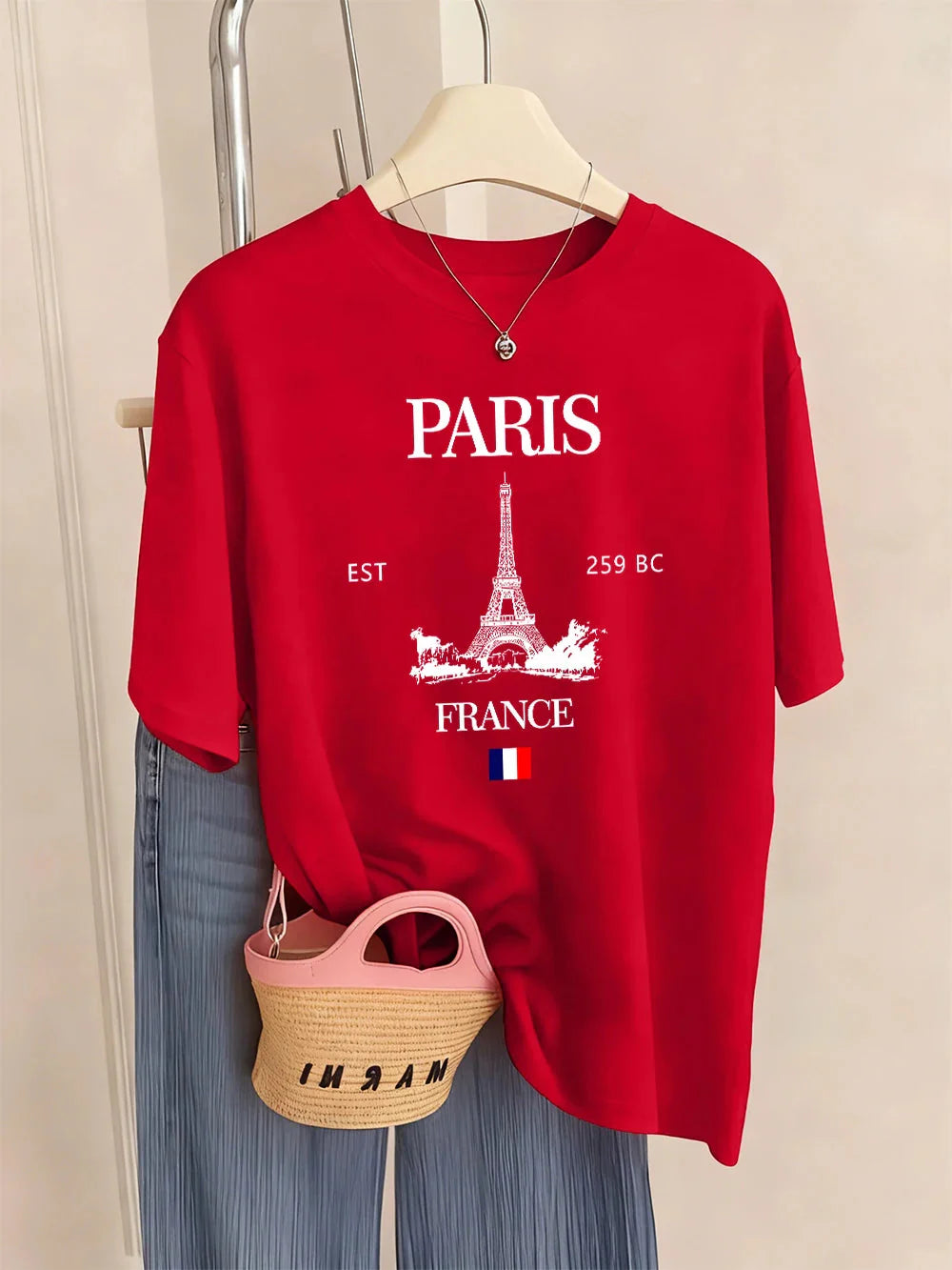 Paris France Eiffel Tower Prints T-Shirts Women Summer Basic Short Sleeve Tops O-Neck Loose T Shirts Basics Soft Womans Clothes