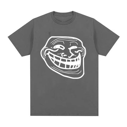 Short Sleeve Cotton T-shirts for Men and Women Funny Memes Retro Fashion Troll Face Angry Men Harajuku Streetwear