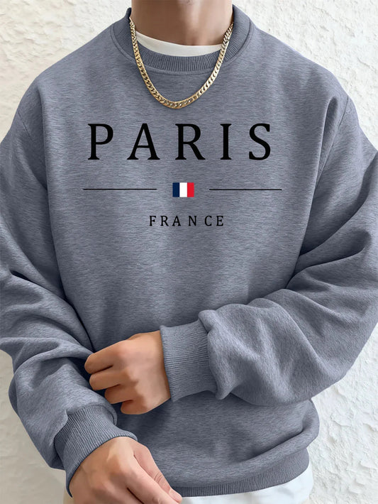 Paris France Flag Printing Men'S Hoodies Autumn Oversize Sweatshirt Hip Hop Crewneck Fleece Warm Streetwear Street Men Clothes