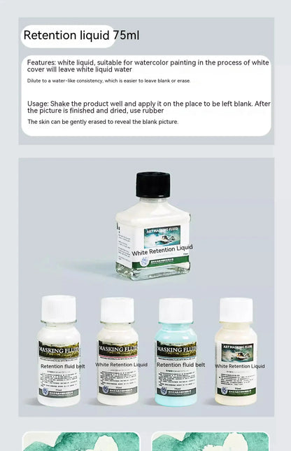 Art Masking Fluid White Latex Pigment Covering Liquid Painting Beginner Watercolor Paint Quickly for Ink Gouache Crafts Supplies