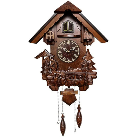 Antique Classic Solid Wood Hand-carved Cuckoo Wall Clock, Children's Music, Hour Announcement Swinging Creative Clock