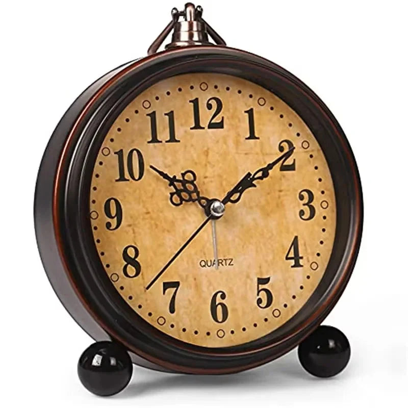 Vintage Hangable Battery Alarm Clock Metal Night Light Super Silent Table Desk Quartz Clock Time For Bedroom Bedside Desk Shelf